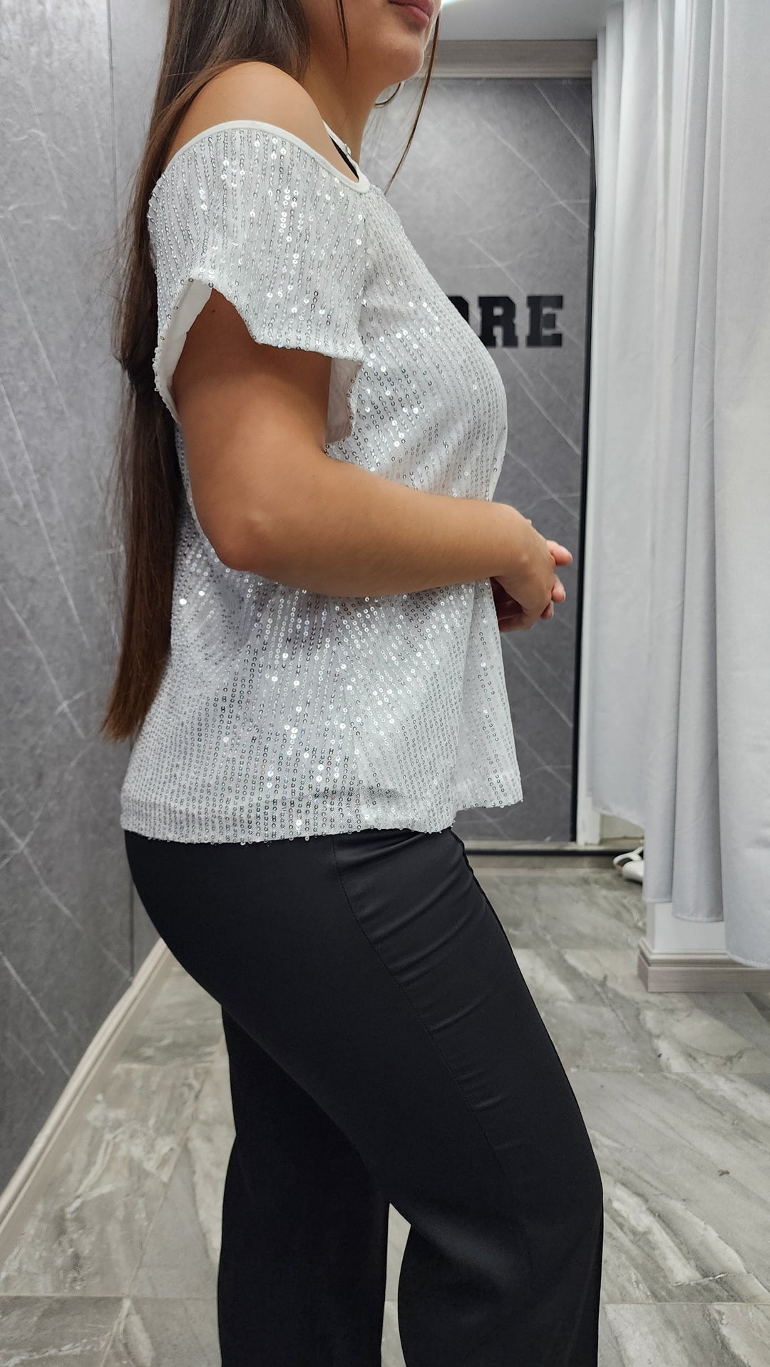 Polera Lentejuela Brix blanca ibstore