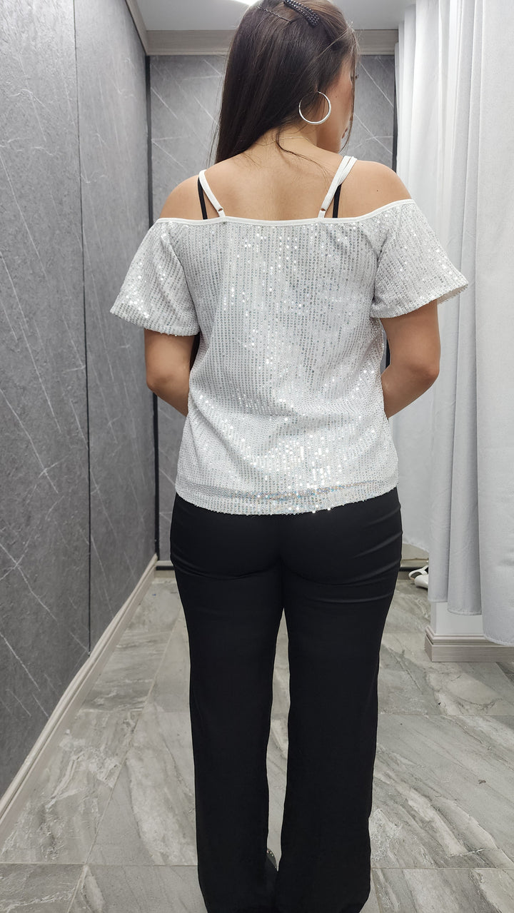 Polera Lentejuela Brix blanca ibstore
