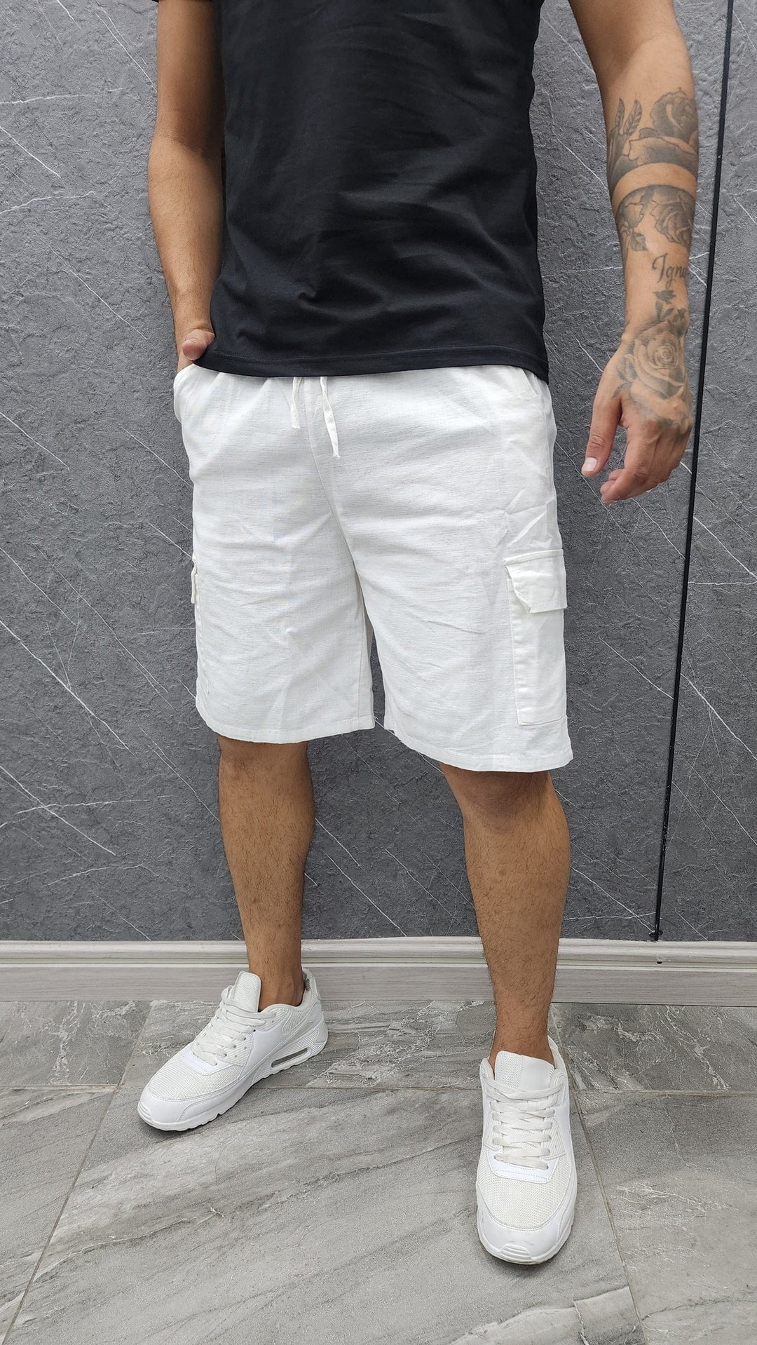 Short Cargo Lino Blanco ibstore