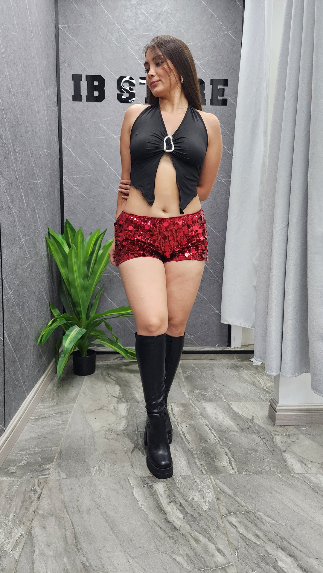Short Lentejuelas burdeo ibstore