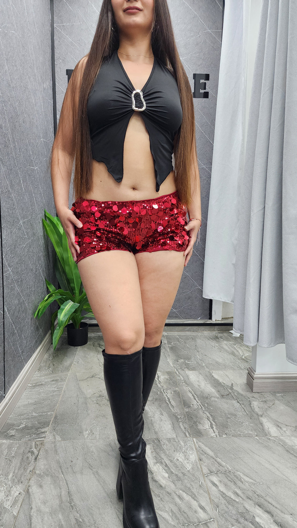 Short Lentejuelas burdeo ibstore