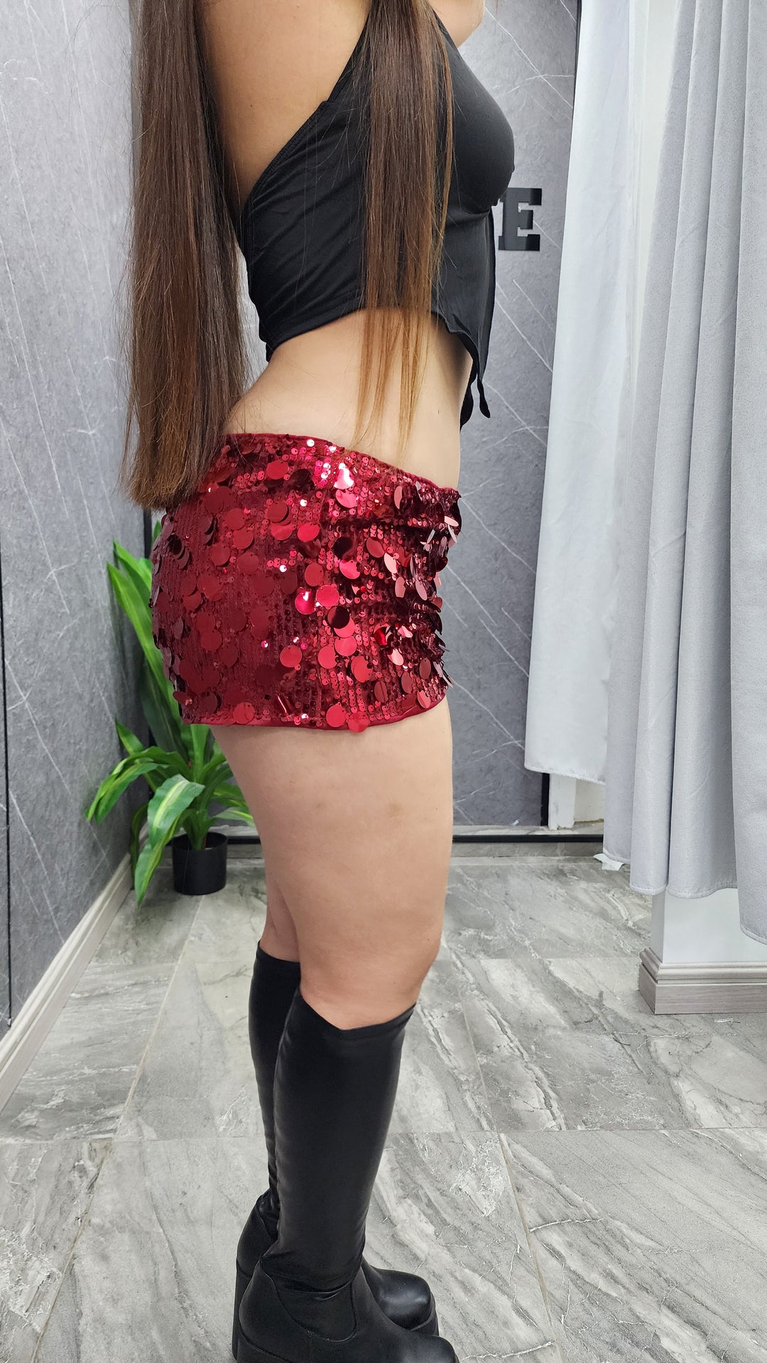 Short Lentejuelas burdeo ibstore