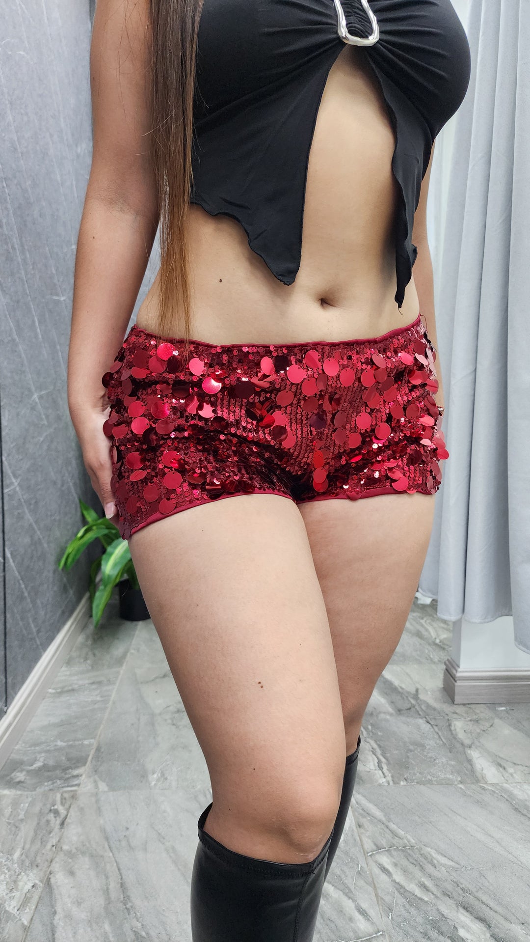 Short Lentejuelas burdeo ibstore