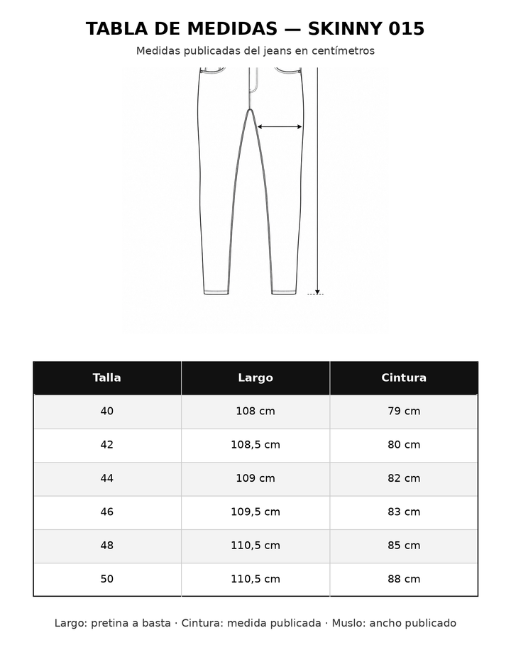 Tabla de medidas Skinny 015 IB STORE HOMBRE