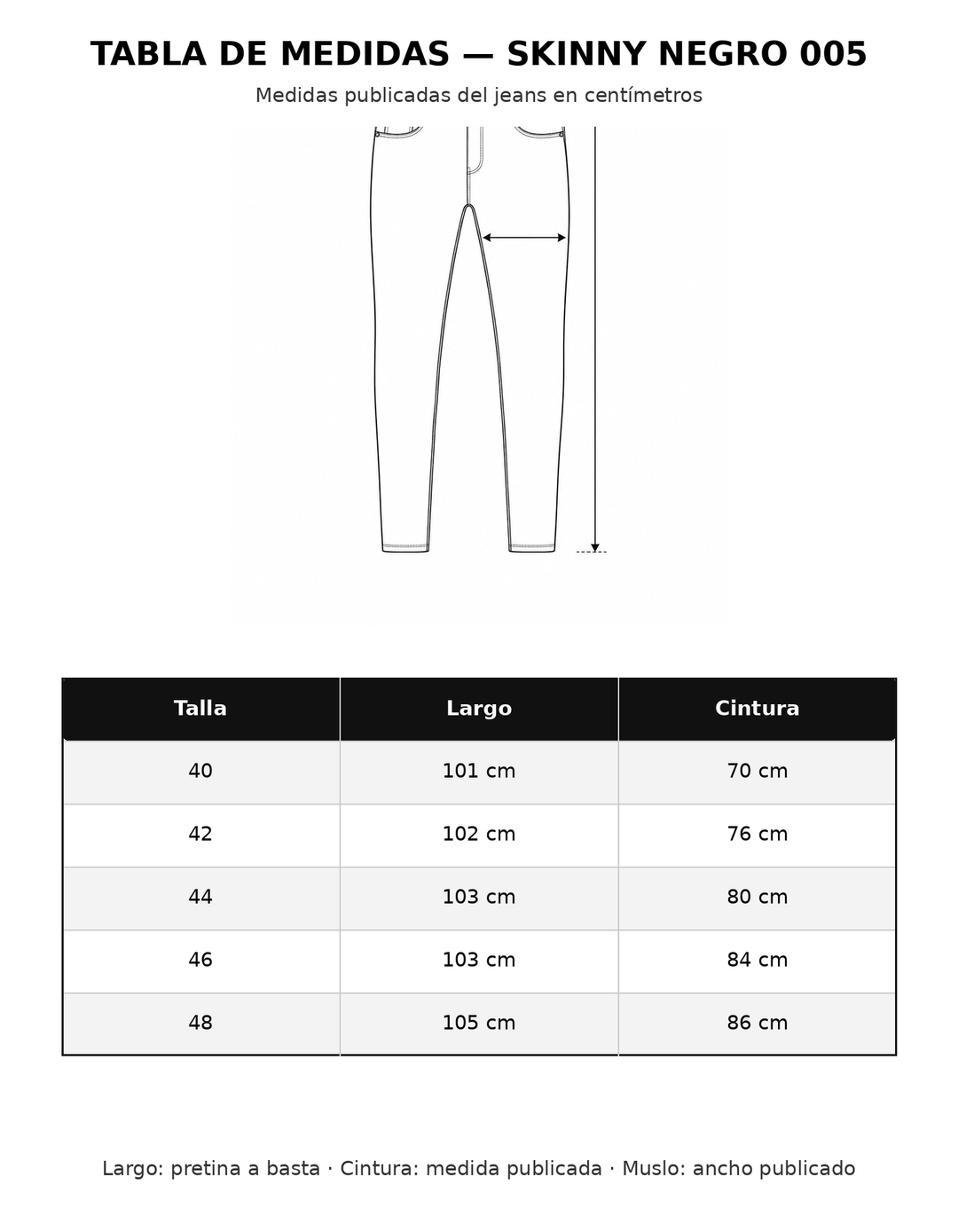 Tabla de medidas Skinny Negro Desgastado 005 IB STORE HOMBRE