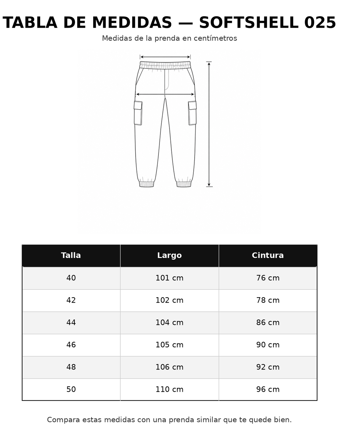Tabla de medidas Softshell 025 IB STORE HOMBRE
