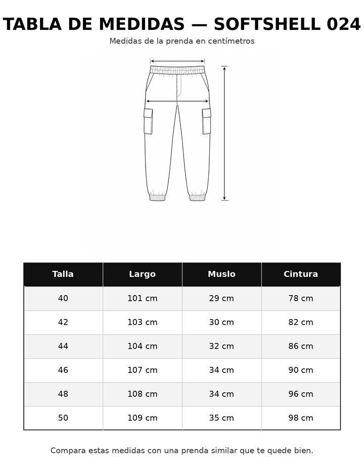 Tabla de medidas Softshell 024 IB STORE HOMBRE