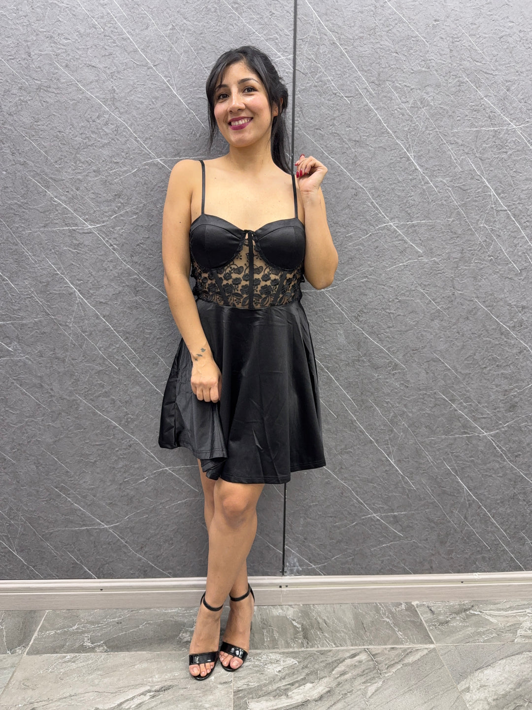 Vestido satin negro ibstore
