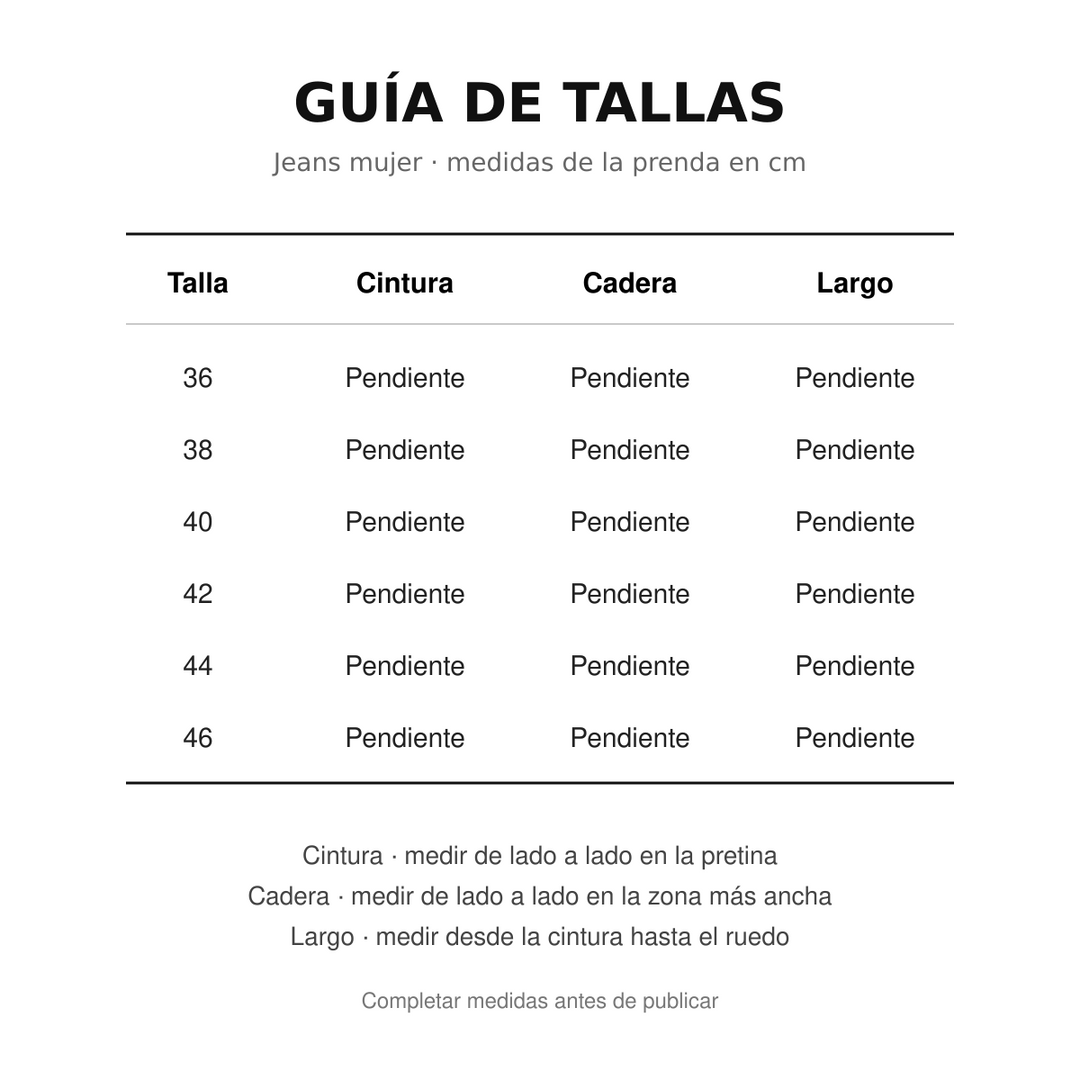 Guía visual de tallas Jeans Flare Antonia 1015