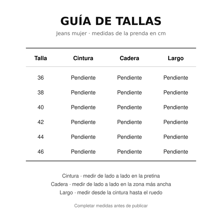 Guía visual de tallas Jeans Flare Vera 025-1