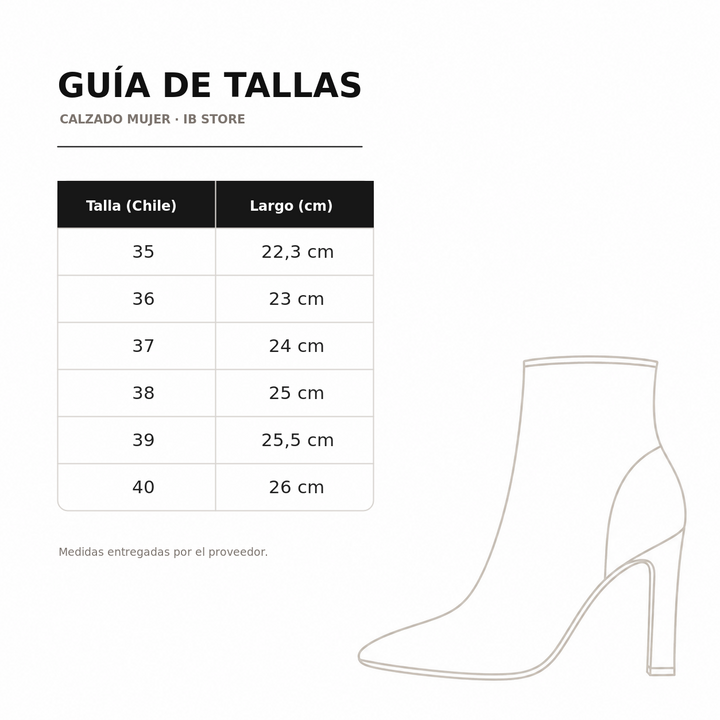 Guía de tallas calzado mujer IB Store